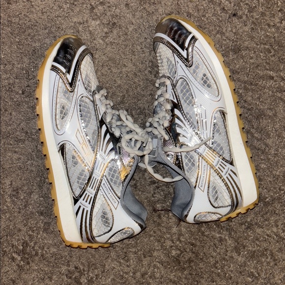 Bottega Veneta White and Silver Sneakers